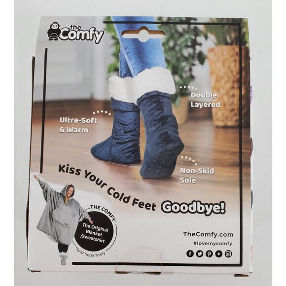 The Comfy Feet Slipper Socks US(W) 5-7 S/M Navy As Seen On Shark Tank Sherpa New - Picture 2 of 4